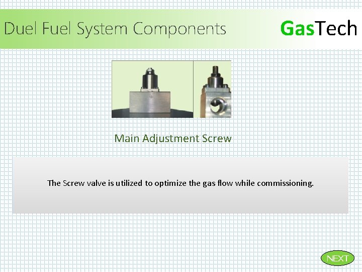 Duel Fuel System Components Gas. Tech Main Adjustment Screw The Screw valve is utilized