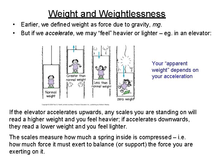 Weight and Weightlessness • Earlier, we defined weight as force due to gravity, mg.