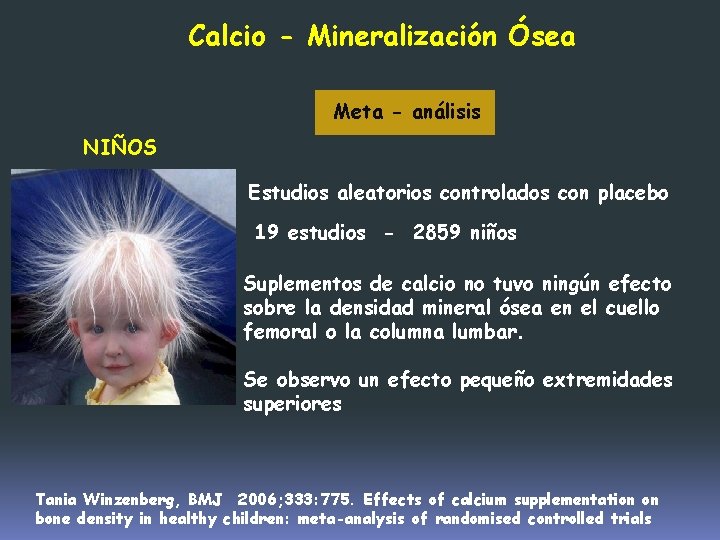 Calcio - Mineralización Ósea Meta - análisis NIÑOS Estudios aleatorios controlados con placebo 19