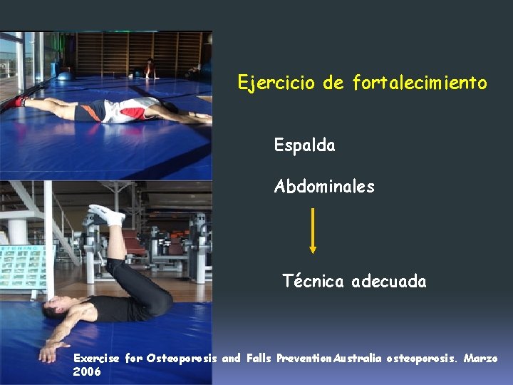 Ejercicio de fortalecimiento Espalda Abdominales Técnica adecuada Exercise for Osteoporosis and Falls Prevention. Australia