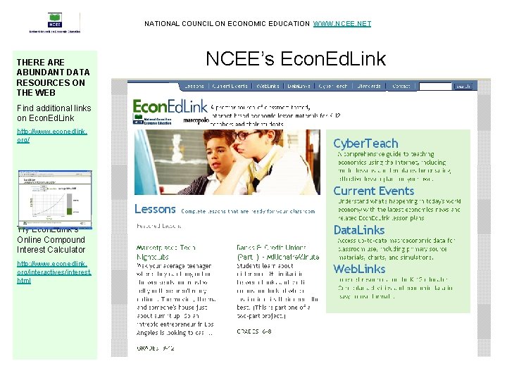 NATIONAL COUNCIL ON ECONOMIC EDUCATION WWW. NCEE. NET THERE ABUNDANT DATA RESOURCES ON THE
