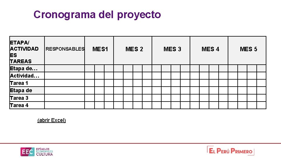 Cronograma del proyecto ETAPA/ ACTIVIDAD ES TAREAS Etapa de… Actividad… Tarea 1 Etapa de