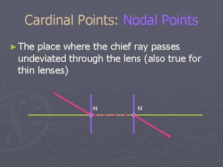 Cardinal Points: Nodal Points ► The place where the chief ray passes undeviated through