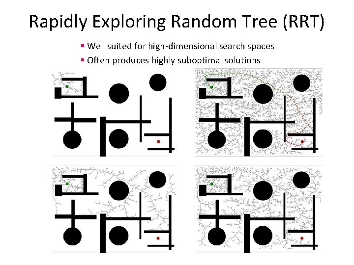 Rapidly Exploring Random Tree (RRT) § Well suited for high-dimensional search spaces § Often