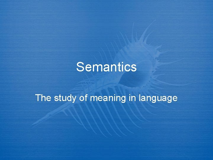 Semantics The study of meaning in language 