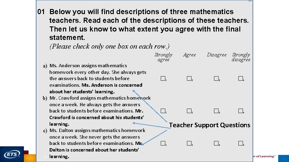 ST 61 01 Below you will find descriptions of three mathematics teachers. Read each