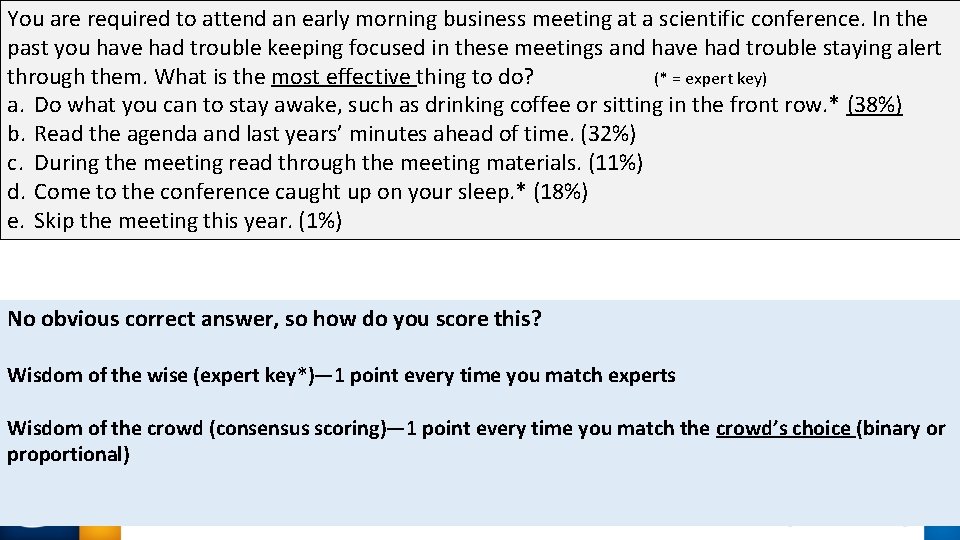 You are required to attend an early morning business meeting at a scientific conference.