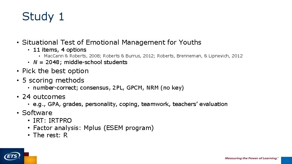 Study 1 • Situational Test of Emotional Management for Youths • 11 items, 4