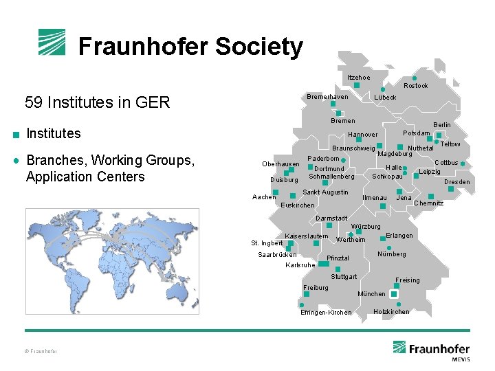 Fraunhofer Society Itzehoe Rostock Bremerhaven 59 Institutes in GER Lübeck Bremen Institutes Branches, Working Fraunhofer Society Itzehoe Rostock Bremerhaven 59 Institutes in GER Lübeck Bremen Institutes Branches, Working