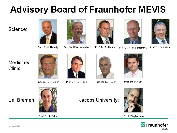 Advisory Board of Fraunhofer MEVIS Science: Prof. Dr. J. Hennig Prof. Dr. W. A. Advisory Board of Fraunhofer MEVIS Science: Prof. Dr. J. Hennig Prof. Dr. W. A.