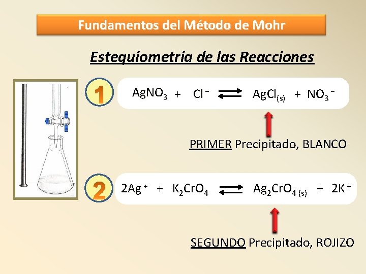 Fundamentos del Método de Mohr Estequiometria de las Reacciones Ag. NO 3 + Cl