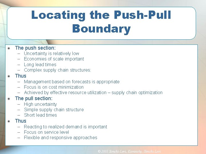 Locating the Push-Pull Boundary The push section: – – Uncertainty is relatively low Economies