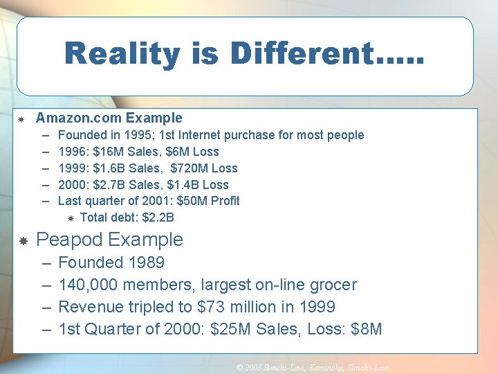 Reality is Different…. . Amazon. com Example – – – Founded in 1995; 1