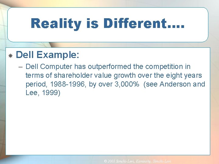 Reality is Different…. Dell Example: – Dell Computer has outperformed the competition in terms