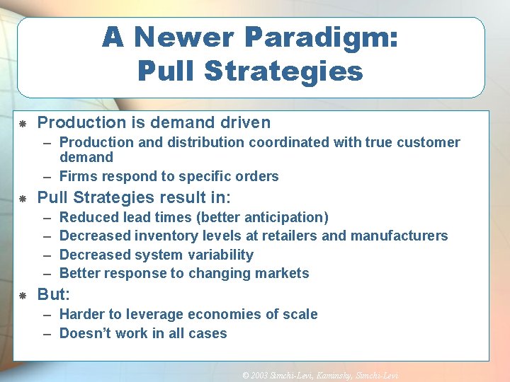 A Newer Paradigm: Pull Strategies Production is demand driven – Production and distribution coordinated