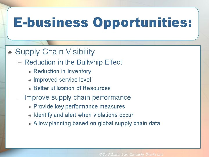 E-business Opportunities: Supply Chain Visibility – Reduction in the Bullwhip Effect Reduction in Inventory