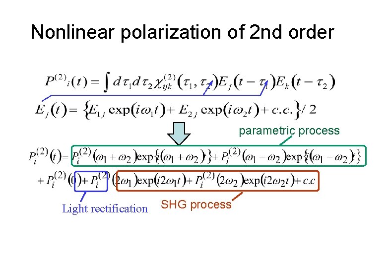 Nonlinear polarization of 2 nd order parametric process Light rectification SHG process 