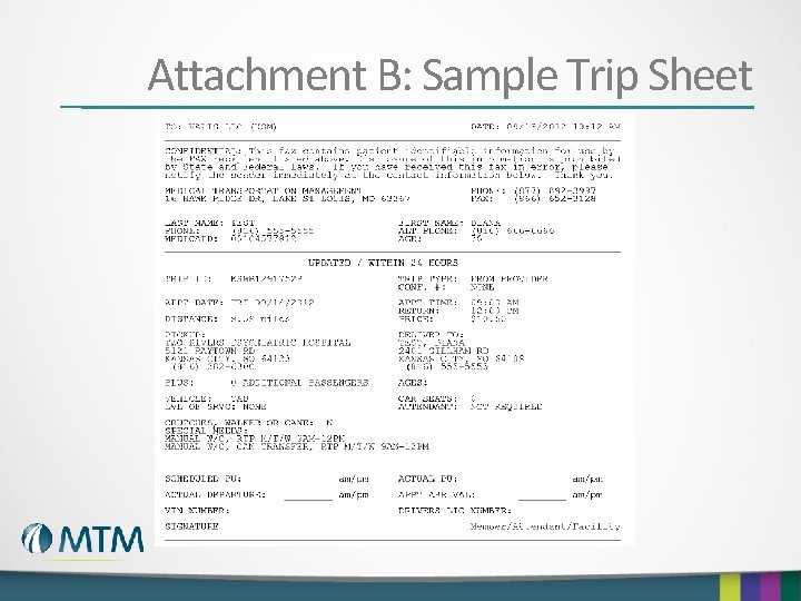 Attachment B: Sample Trip Sheet 