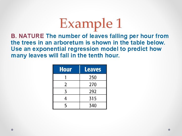 Example 1 B. NATURE The number of leaves falling per hour from the trees