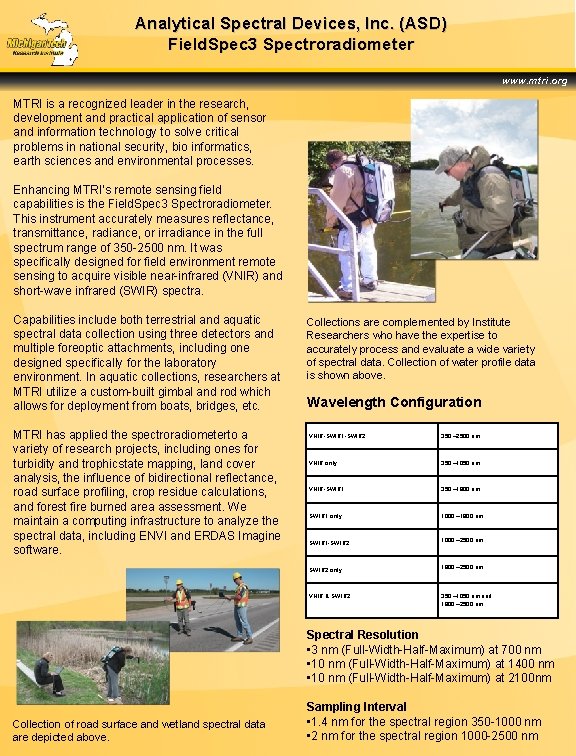 Analytical Spectral Devices, Inc. (ASD) Field. Spec 3 Spectroradiometer www. mtri. org MTRI is