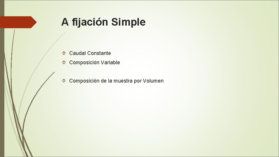 A fijación Simple Caudal Constante Composición Variable Composición de la muestra por Volumen 