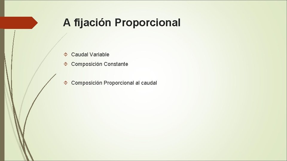 A fijación Proporcional Caudal Variable Composición Constante Composición Proporcional al caudal 