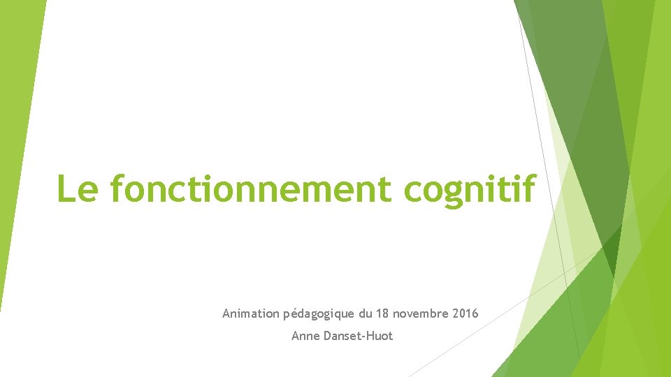 Le fonctionnement cognitif Animation pédagogique du 18 novembre 2016 Anne Danset-Huot 