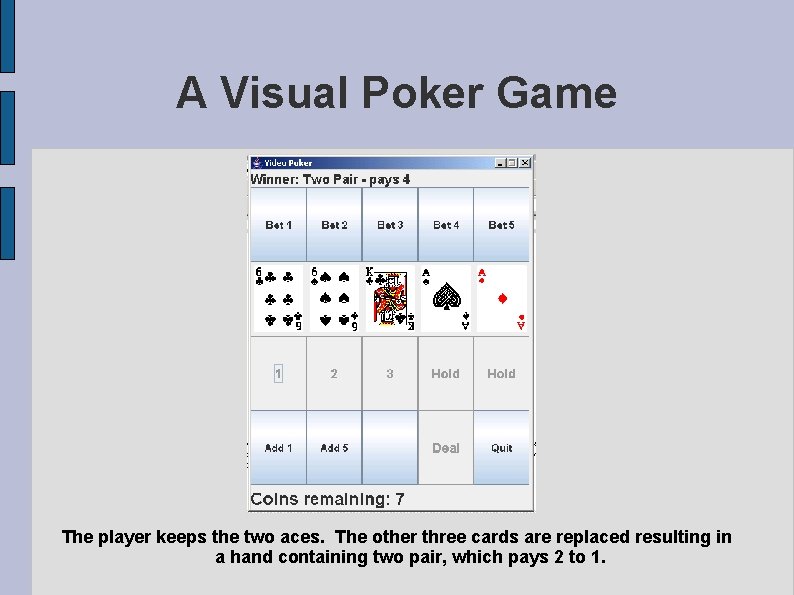 A Visual Poker Game The player keeps the two aces. The other three cards A Visual Poker Game The player keeps the two aces. The other three cards