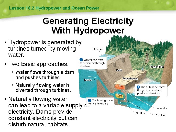 Lesson 18. 2 Hydropower and Ocean Power Generating Electricity With Hydropower • Hydropower is