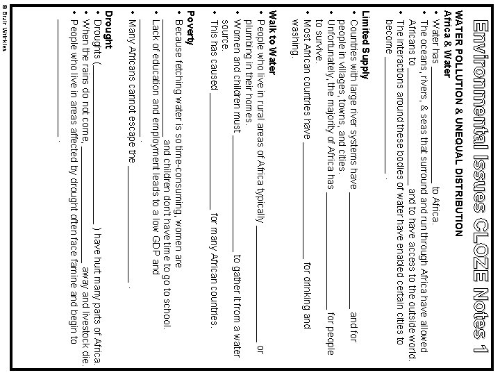 Environmental Issues CLOZE Notes 1 WATER POLLUTION & UNEQUAL DISTRIBUTION Africa & Water •