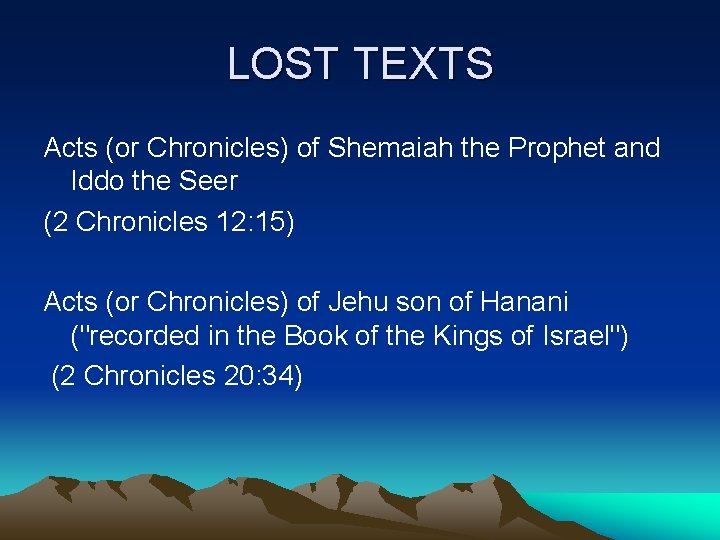 LOST TEXTS Acts (or Chronicles) of Shemaiah the Prophet and Iddo the Seer (2