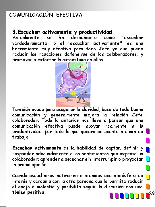 COMUNICACIÓN EFECTIVA 3. Escuchar activamente y productividad. Actualmente se ha descubierto como "escuchar verdaderamente"