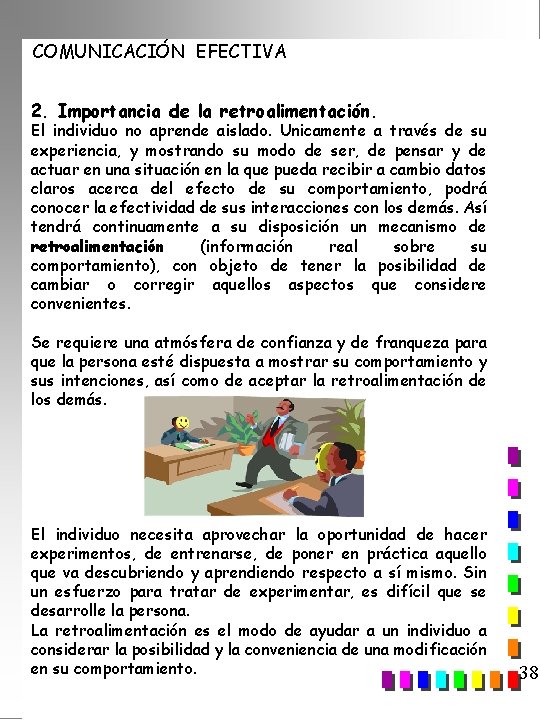 COMUNICACIÓN EFECTIVA 2. Importancia de la retroalimentación. El individuo no aprende aislado. Unicamente a