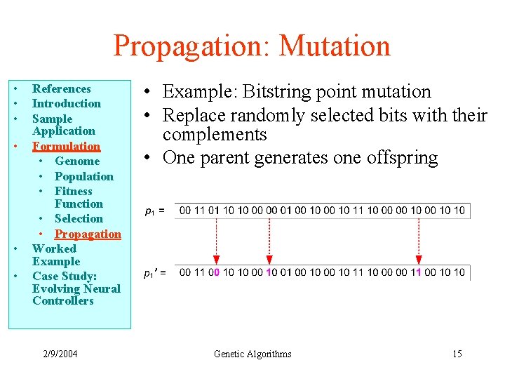 Propagation: Mutation • • • References Introduction Sample Application Formulation • Genome • Population