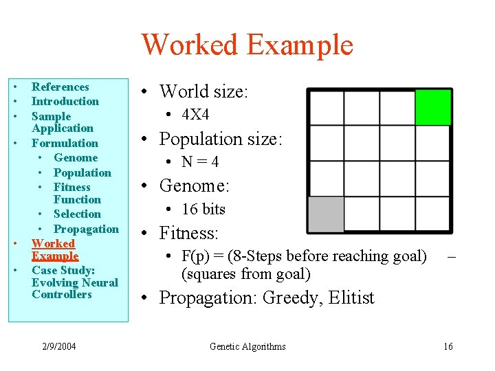 Worked Example • • • References Introduction Sample Application Formulation • Genome • Population