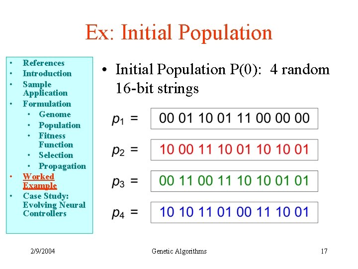 Ex: Initial Population • • • References Introduction Sample Application Formulation • Genome •