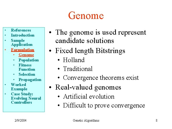 Genome • • • References Introduction Sample Application Formulation • Genome • Population •