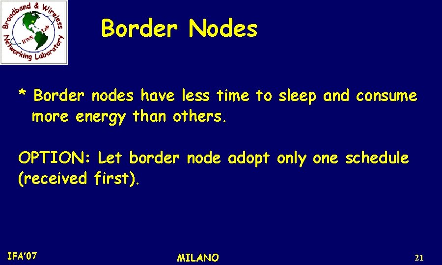 Border Nodes * Border nodes have less time to sleep and consume more energy