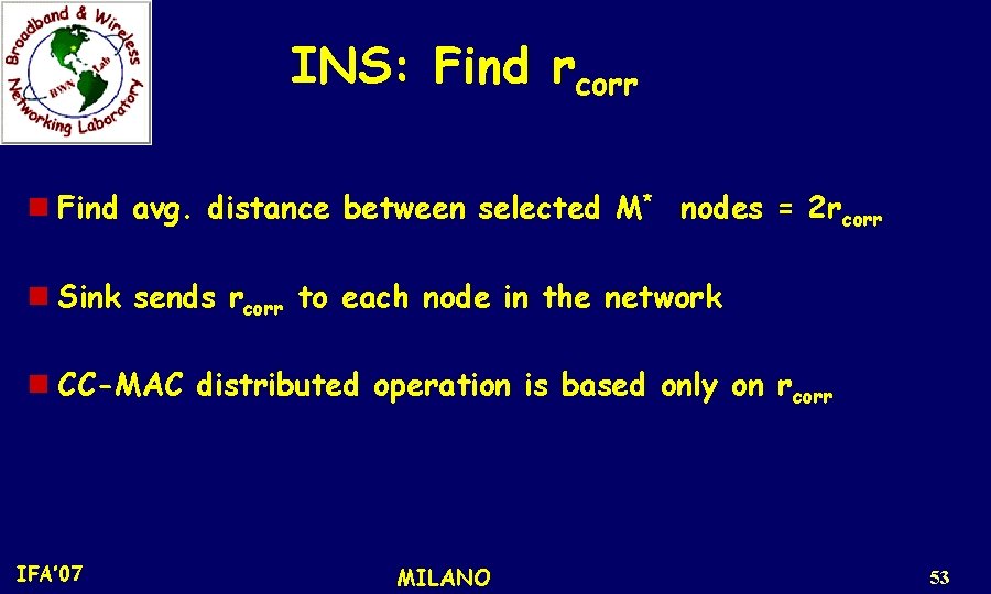 INS: Find rcorr n Find avg. distance between selected M* nodes = 2 rcorr