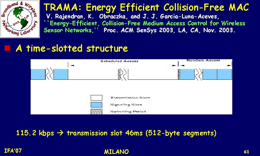 TRAMA: Energy Efficient Collision-Free MAC V. Rajendran, K. Obraczka, and J. J. Garcia-Luna-Aceves, ``Energy-Efficient,
