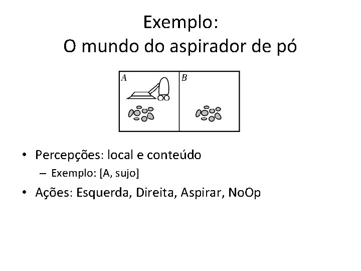 Exemplo: O mundo do aspirador de pó • Percepções: local e conteúdo – Exemplo: