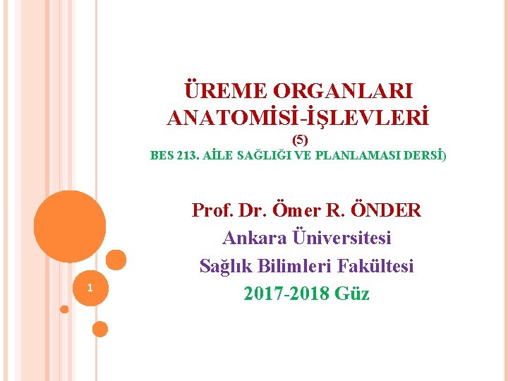 ÜREME ORGANLARI ANATOMİSİ-İŞLEVLERİ (5) BES 213. AİLE SAĞLIĞI VE PLANLAMASI DERSİ) 1 Prof. Dr.