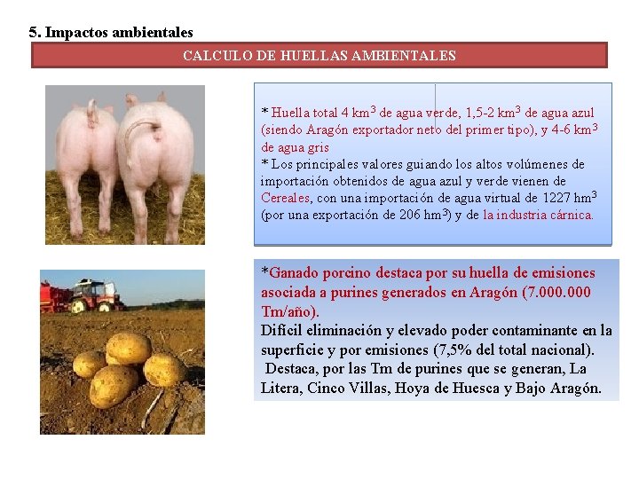 5. Impactos ambientales CALCULO DE HUELLAS AMBIENTALES * Huella total 4 km 3 de