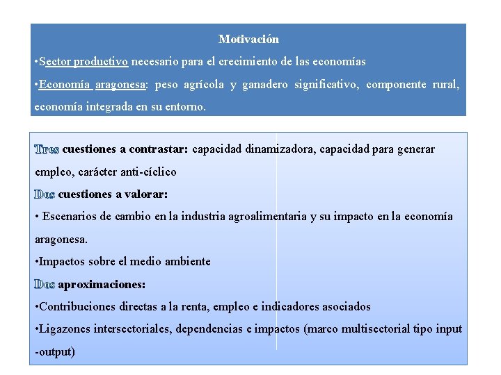 Motivación • Sector productivo necesario para el crecimiento de las economías • Economía aragonesa: