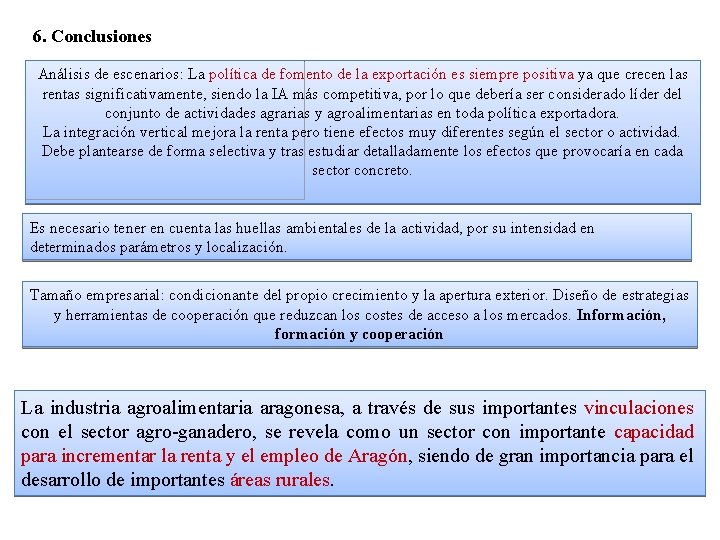 6. Conclusiones Análisis de escenarios: La política de fomento de la exportación es siempre