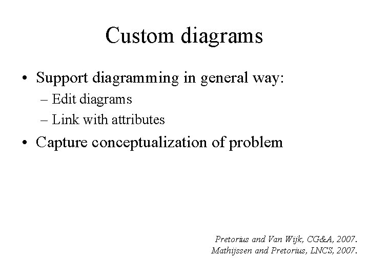 Custom diagrams • Support diagramming in general way: – Edit diagrams – Link with