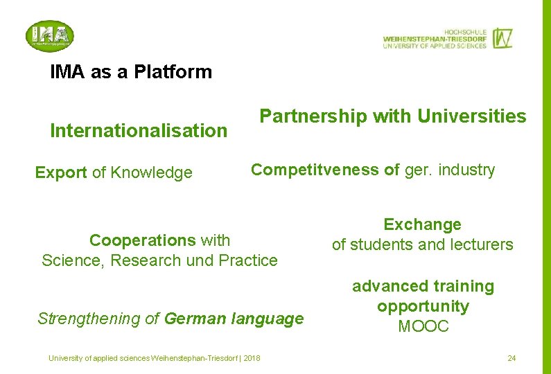 IMA as a Platform Internationalisation Export of Knowledge Partnership with Universities Competitveness of ger.