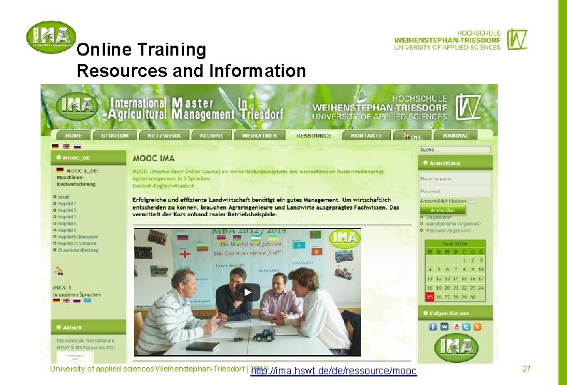 Online Training Resources and Information Mitglied im University of applied sciences Weihenstephan-Triesdorf | 2018