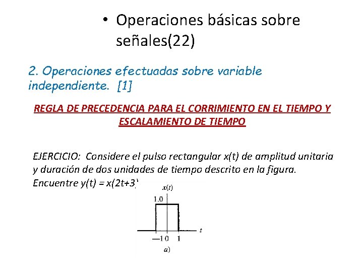  • Operaciones básicas sobre señales(22) 2. Operaciones efectuadas sobre variable independiente. [1] REGLA