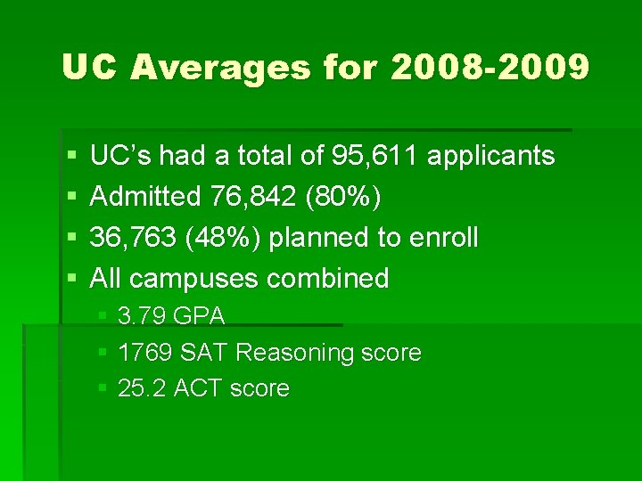 UC Averages for 2008 -2009 § § UC’s had a total of 95, 611